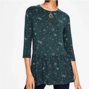 Boden Womens Katrina Jersey Knit Tunic Top Floral Polka dot Teal Sz XL